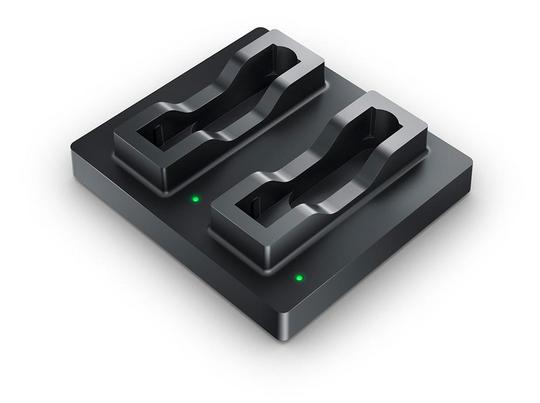 Zweifach Batterieladegerät RRC-SMB-DBC Zweifach Batterieladegerät RRC-SMB-DBC mit zwei Ladeschächten für Standard-Batteriepacks der Bauform RRC20xx oder baugleiche SMBus-kompatible Batterien.