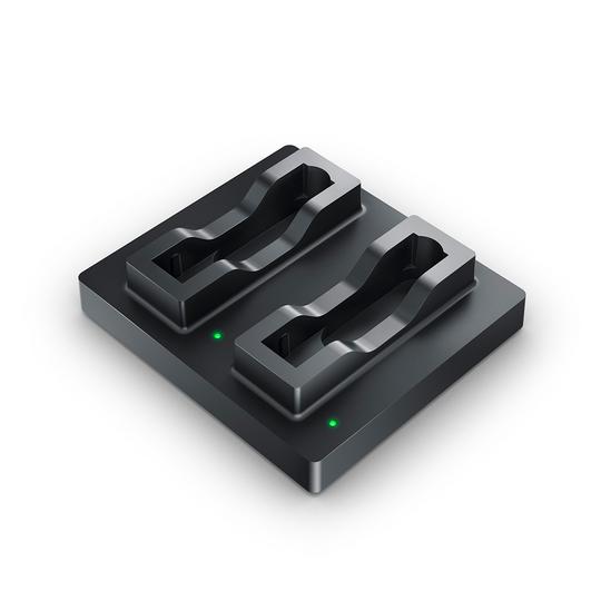 Zweifach Batterieladegerät RRC-SMB-DBC Zweifach Batterieladegerät RRC-SMB-DBC mit zwei Ladeschächten für Standard-Batteriepacks der Bauform RRC20xx oder baugleiche SMBus-kompatible Batterien.